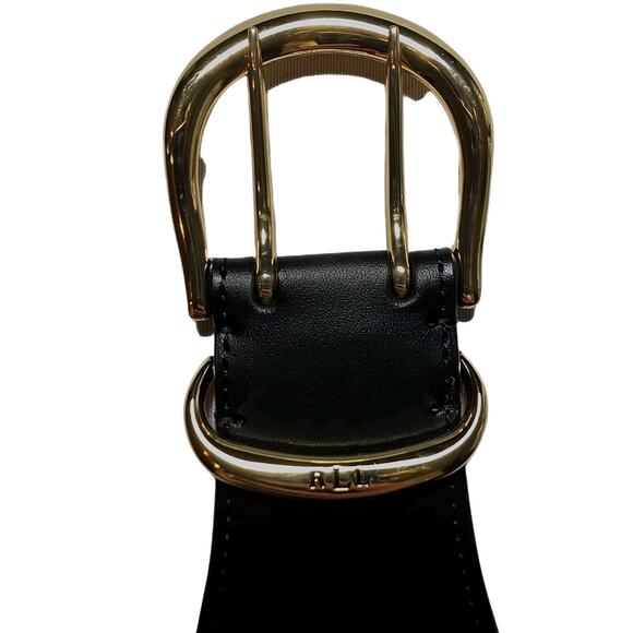 Ralph Lauren Black Statement Belt Leather Buckle Womens XS Stretch NEW 2.5\